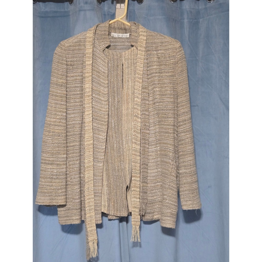 Vintage Gloria Betker 3 Piece Pantsuit Beige textured Jacket Minimalist Women XS